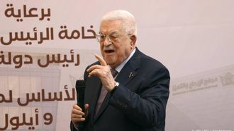 epa13225083 Palestinian National Authority President Mahmoud Abbas attends a foundation stone ceremony for the Higher Council for Innovation and Excellence compound in the West Bank city of Ramallah, 09 September 2026.  EPA/ALAA BADARNEH