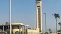 An air traffic control tower is seen at King Khalid International Airport in Riyadh on September 19, 2026. Black smoke and flames rose near Riyadh's international airport on September 19, after Saudi authorities -- fighting an escalating conflict with Yemen's Houthi authorities -- issued an air raid alert. Firefighters extinguished a blaze on fuel tank emblazoned with the logo of the Saudi oil giant Aramco at a fuel depot near the airport, according to an AFP journalist.