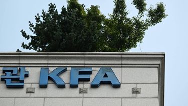 The logo of the Korea Football Association is seen on KFA House in Seoul on August 6, 2026.  Police raided South Korea's football association on August 6, as part of an investigation into the appointment of the coach in charge during their dismal World Cup campaign. 
GREG BAKER / AFP