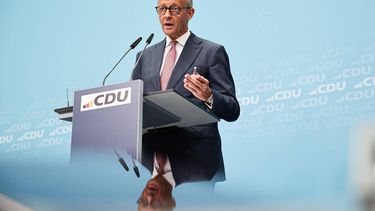 German Chancellor and leader of Germany's Christian Democratic Union (CDU) Friedrich Merz addresses a press conference, one day after state elections in Berlin and Mecklenburg-Western Pomerania in Berlin on September 21, 2026.  Jens SCHLUETER / AFP