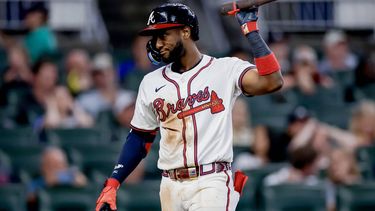epa12285501 Atlanta Braves left fielder Jurickson Profar reacts after striking out with the bases loaded against the Milwaukee Brewers during the sixth inning of an MLB baseball game between the Milwaukee Brewers and the Atlanta Braves in Atlanta, Georgia, USA, 05 August 2025.  EPA/ERIK S. LESSER
