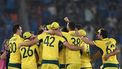 2023-11-19 17:00:33 Australia’s players celebrate after winning the 2023 ICC Men's Cricket World Cup one-day international (ODI) final match between India and Australia at the Narendra Modi Stadium in Ahmedabad on November 19, 2023. 
Punit PARANJPE / AFP