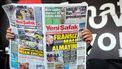 Een Turkse krant met 'Koop geen Franse producten' op de voorpagina.