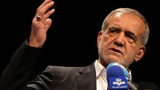 Iranian reformist candidate Massoud Pezeshkian, addresses supporters during his election campaigning, in Tehran on June 18, 2024. Iran announced on June 9, the six candidates, mostly conservatives, approved for the June 28 election to replace president Ebrahim Raisi, who was killed in a helicopter crash.
ATTA KENARE / AFP