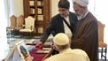 epa09986170 A handout picture provided by the Vatican Media shows Pope Francis (L) as he meets with President of the Islamic Seminaries of the Islamic Republic of Iran, Ayatollah Alireza Arafi (R) at the Vatican City, Vatican, 30 May 2022.  EPA/VATICAN MEDIA HANDOUT  HANDOUT EDITORIAL USE ONLY/NO SALES