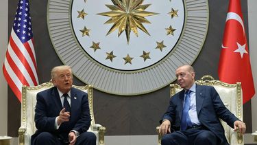 This handout photo taken and released on July 7, 2026 by the Turkish Presidency Press Office shows Turkish President Recep Tayyip Erdogan (R) meeting with US President Donald Trump (L) at Bestepe Presidential Compound in Ankara, on July 7, 2026, on the sidelines of the NATO Summit. 
Murat Cetinmuhurdar / TURKISH PRESIDENCY PRESS OFFICE / AFP