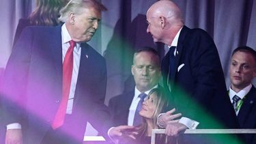 US President Donald Trump talks with Italian Fifa President Gianni Infantino after the results of the draw for the 2026 FIFA Football World Cup taking place in the US, Canada and Mexico, at the Kennedy Center, in Washington, DC, on December 5, 2025. 
SAUL LOEB / AFP