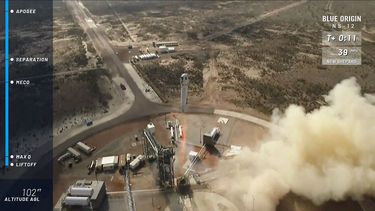 Lancering van een raket van Blue Origin, het ruimtevaartbedrijf van Jeff Bezos. 