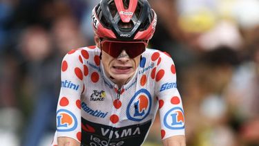 Team Visma | Lease a Bike's Danish rider Jonas Vingegaard wearing the climber's dotted 