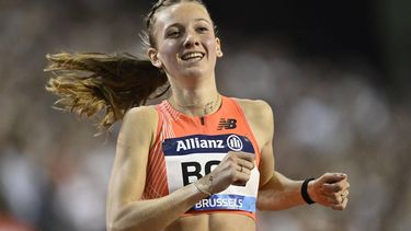 Netherlands' Femke Bol reacts as she wins the Women 400m Hurdlers event of the Brussels IAAF Diamond League athletics meeting on September 8, 2023 at the King Baudouin stadium. 
JOHN THYS / AFP