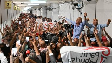 Members of the Malta Labour Party (PL) react at the Electoral Commission Counting Complex in Naxxar, on the island of Malta on May 31, 2026. Malta's Labour party has won an unprecedented fourth term in a victory for outgoing Prime Minister Robert Abela, a sample count of ballots showed on May 31. Preliminary results gave the election to Labour, officials in the Counting House in Naxxar said, as fireworks were set off across the tiny Mediterranean island.

Alberto PIZZOLI / AFP