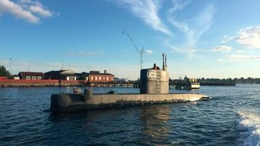 Op deze foto is de zelfgemaakte onderzeeboot van Peter Madsen te zien.