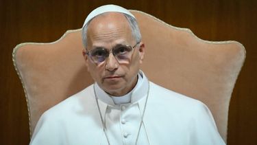 Pope Leo XIV attends the presentation of his first Encyclical Letter “Magnifica Humanitas” focused on the rise of artificial intelligence, in The Vatican on May 25, 2026. 
Alberto PIZZOLI / AFP