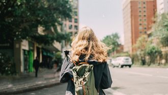 Onderzoek, straat, lopen, vrouw, buiten