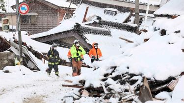 epa11064213 Firefighters search for missing persons under snowfall in Suzu, Ishikawa Prefecture, Japan, 08 January 2024. According to latest data by the Ishikawa Prefecture Government, at least 168 people were killed and 323 persons are still missing following a magnitude 7 earthquake (the USGS listed the earthquake as 7.6 magnitude) which occurred on 01 January. About 28,000 residents in Ishikawa Prefecture have evacuated to 355 makeshift evacuation centers.  EPA/JIJI PRESS JAPAN OUT EDITORIAL USE ONLY
