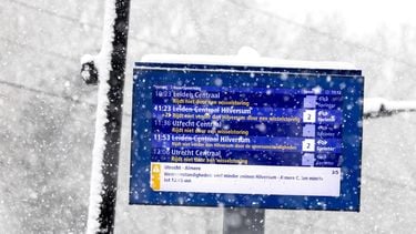 HOLLANDSCHE RADING - Een digitaal bord van de NS laat de actuele storingen zien. Treinverkeer ondervindt hinder van het winterse weer. Door het weer kampt de NS met flink wat wisselstoringen. SANDER KONING / ANP