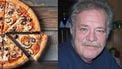 Een tweeluik foto met links een pizza en rechts Jean, die al jaren ongevraagd pizza's krijgt bezorgd.