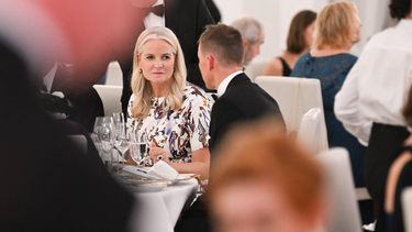 Crown Princess Mette-Marit of Norway attends a dinner with the heads of State of Sweden, Denmark, Finland, Iceland and Norway to mark 25th anniversary of the Nordic Embassies, at Bellevue presidential palace on October 21, 2024. 
Sebastian Gollnow / POOL / AFP
