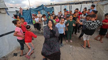 Palestinians attend the launch of a mock sporting event 'Gaza 2026 World Cup Simulation' at the Martyr Muhammad al-Durra Stadium, which houses displaced people in Deir al-Balah, central Gaza Strip on June 7, 2026. The event launched in the Gaza Strip is a community-led initiative aimed to showcase the resilience of Palestinians with a message of global solidarity.
Eyad Baba / AFP