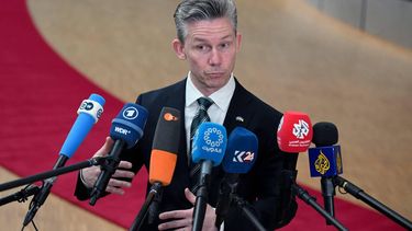 Sweden's Minister of Defence Pal Jonson makes a statement as he arrives for a Foreign Affairs Council of Defence in Brussels on May 12, 2026. 
Nicolas TUCAT / AFP