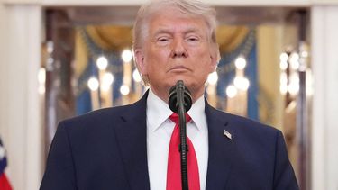 US President Donald Trump pauses as he finishes speaking during a televised address on the conflict in the Middle East from the Cross Hall of the White House in Washington, DC on April 1, 2026. President Donald Trump made his case for attacking Iran in his first nationwide address more than a month into the war, insisting the United States was close to victory as his approval rating sinks. In an evening speech from the White House, Trump broke little new ground on how the war would end and vowed two to three weeks further of 