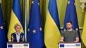 Ukrainian President Volodymyr Zelensky (R) and European Commission President Ursula von der Leyen make statements following their talks in Kyiv on June 11, 2022. EU chief Ursula von der Leyen visited Ukraine on June 11, 2022 to discuss the country's hopes of joining the bloc, as President Volodymyr Zelensky warned the world not to look away from the conflict devastating his country.
Sergei SUPINSKY / AFP