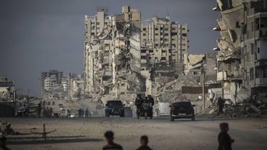Palestinians walk along a road in Gaza City on July 3, 2026. The Gaza war was triggered by Hamas's October 7, 2023 attack on Israel, prompting Israel to launch a retaliatory campaign against the territory. A ceasefire took hold in October but progress on permanently ending the war has stalled, and Israeli forces currently control nearly 70 percent of the territory.
EYAD BABA / AFP