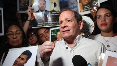 Venezuelan political leader Juan Pablo Guanipa speaks to the media after his release from Helicoide prison in Caracas on February 8, 2026. Two opposition figures close to Venezuela's Nobel peace laureate Maria Corina Machado were freed from jail on February 8, 2026, one month after authorities began releasing political prisoners following the ouster of leader Nicolas Maduro.
Pedro MATTEY / AFP