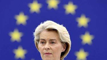 EU Commission president nominee Ursula von der Leyen delivers a speech during her statement for her candidacy at the European Parliament in Strasbourg, eastern France, on July 18, 2024. 
FREDERICK FLORIN / AFP