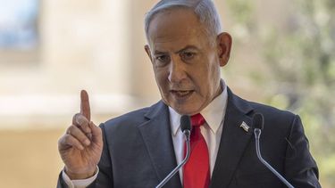 Israel's Prime Minister Benjamin Netanyahu speaks during a cornerstone laying ceremony for the Atarot Heritage Center at an abandon airport in East Jerusalem near the separation wall with the Israeli occupied West Bank city of Ramallah on July 5, 2026. 
ilia YEFIMOVICH / AFP