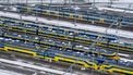 UTRECHT - Dronefoto van treinstellen op een opstelterrein van Prorail in Utrecht. Vanwege het aanhoudende winterse weer, heeft de NS de dienstregeling aangepast en rijden er minder treinen. ROBIN VAN LONKHUIJSEN / ANP