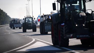 NULAND - Boeren rijden op snelweg A59 richting Den Bosch. Daar staat groot protest gepland bij het Brabantse provinciehuis, waar een vergadering is over het intrekken van de stikstofvergunningen van vijf pluimveehouders rond kwetsbare natuur.  JEROEN JUMELET / ANP