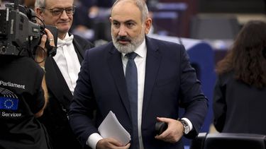 2023-10-17 12:26:18 epa10923323 Armenian Prime Minister Nikol Pashinyan after he addresses the members of the European Parliament in Strasbourg, France, 17 October 2023. The EU Parliament's session runs from 16 till 19 October.  EPA/JULIEN WARNAND