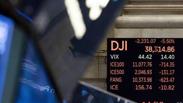 epa12010440 A screen showing the Dow Jones Industrial Average at the end of the trading day on the floor of the New York Stock Exchange in New York, New York, USA, on 04 April 2025. World financial markets are continuing to react to reciprocal tariffs that US President Donald Trump implemented this week and the Dow Jones industrial average lost 5.5% today.  EPA/JUSTIN LANE