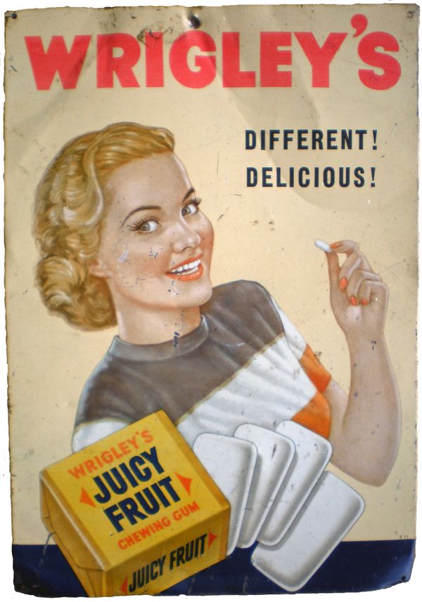 Een oude poster van Wrigley's Juicy Fruit