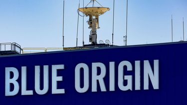 The Blue Origin logo is seen in Cape Canaveral, Florida, on February 7, 2026.  Jeff Bezos's space company Blue Origin said it would temporarily pause flights of its space tourism rocket to focus more resources on its lunar ambitions.
Jim WATSON / AFP