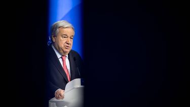 UN Secretary-General Antonio Guterres addresses the assembly during the World Economic Forum (WEF) meeting in Davos on January 17, 2024.  
Fabrice COFFRINI / AFP