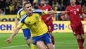 Sweden's defender #02 Gustaf Lagerbielke celebrates scoring his team's second goal 2:1 during the FIFA World Cup 2026 European qualification final football match between Sweden and Poland in Solna, Sweden, on March 31, 2026. 
Jonathan Nackstrand / AFP