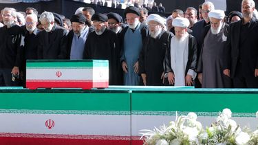 epa13088532 A handout picture made available by the Iranian supreme leader's office shows, Iranian officials and Ayatollah Ali Khamenei’s sons pray over his coffin and of his family members at a mass prayer for late Iranian supreme leader Ayatollah Ali Khamenei during a farewell ceremony ahead of his funeral at the grand Mosallah mosque in Tehran, Iran, 05 July 2026. Iran is holding a multi-day state funeral from 04 to 09 July 2026 for the Iranian supreme leader assassinated on 28 February.  EPA/IRANIAN SUPREME LEADER OFFICE HANDOUT RESTRICTIONS: ISRAEL OUT - NO ACCESS ISRAEL MEDIA/PERSIAN LANGUAGE TV STATIONS OUTSIDE IRAN/STRICTLY NO ACCESS BBC PERSIAN/VOA PERSIAN/MANOTO TV/IRAN INTERNATIONAL TVHANDOUT EDITORIAL USE ONLY/NO SALES