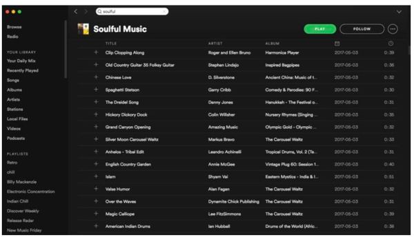 De afspeellijst Soulful Music. / Screenshot van Spotify