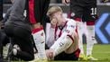 EINDHOVEN - Jerdy Schouten of PSV Eindhoven geblesseerd op de grond tijdens de Nederlandse Eredivisie wedstrijd tussen PSV en FC Utrecht in het Philips stadion op 4 april 2026 in Eindhoven, Nederland. TOBIAS KLEUVER / ANP