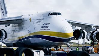 epa13153508 A Ukrainian 'Antonov' cargo plane at the Airport Leipzig-Halle, in Schkeuditz, Germany, 06 August 2026. German police issued an alert at the airport after a drone loaded with explosives was found near a Ukrainian cargo plane, and another aircraft had collided with an unidentified flying object nearby shortly before landing safely. The airport in eastern Germany plays a key role in the transport of military supplies by the German Armed Forces and NATO allies. It also serves as a base for the Ukrainian airline Antonov Airlines.  EPA/FILIP SINGER