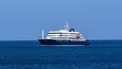 A general view of the cruise ship MV Hondius stationary off the port of Praia, the capital of Cape Verde, on May 3, 2026. An outbreak of 