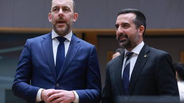 epa12796345 Bart van den Brink (L), new Dutch Minister of Asylum and Migration and Deputy Prime Minister, chats with Cyprus Minister of Migration and International Protection Nicholas Ioannides during a Justice and Home Affairs (JHA) Council meeting in Brussels, Belgium, 05 March 2026. Ministers are expected to discuss cooperation on migration and asylum policy, border management, and internal security as part of the EU's work on justice and home affairs.  EPA/OLIVIER HOSLET