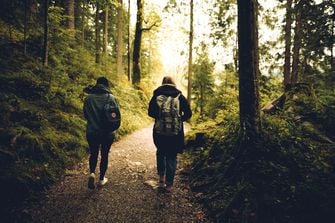 two people walking in nature
