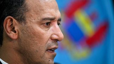 Colombia's Defense Minister Pedro Arnulfo Sanchez speaks during an interview with AFP at the Colombian government-run defense manufacturer INDUMIL (Industria Militar) headquarters in Bogota on March 16, 2026. Colombia is working on a strategy of “total suffocation” against armed groups to corner them in border areas with the support of Ecuador and Venezuela, Defense Minister Pedro Sánchez told AFP on March 16.
Alejandro GONZALEZ / AFP