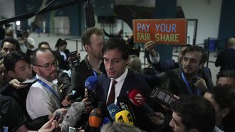Eurocommissaris voor Klimaatactie Wopke Hoekstra tijdens de klimaattop in Bakoe.