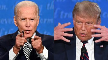 Op deze foto zijn Joe Biden en Donald Trump te zien tijdens het eerste verkiezingsdebat.