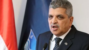 epa09328389 Suez Canal Authority (SCA) chairman Osama Rabie, speaks during a press conference  after reaching a settlement between Egypt's Suez Canal Authority and the owner, the Ever Given ship set to sail from Great Bitter Lake near Ismailia Governorate, Egypt, 07 July 2021. The container ship that blocked the Suez Canal for almost a week has been detained with its crew in a lake between two stretches of the waterway since it was dislodged on 29 March. The Suez Canal Authority has previously announced that the ship will be allowed to sail on 07 July after a multimillion-dollar compensation deal was reached with the owner.  EPA/KHALED ELFIQI