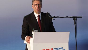 epa13069276 Serbian President Aleksandar Vucic delivers a speech during a rally of the ruling Serbian Progressive Party (SNS) in Belgrade, Serbia, 27 June 2026. Vucic announced during the event that he will resign in the coming weeks.  EPA/ANDREJ CUKIC